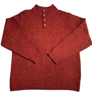 LL Bean 1/4 Big-Button Up 100% Lambswool Dark Red Mockneck Men's Sweater (SZ L)